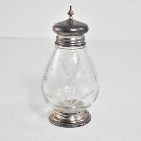 Sterling Silver Mid Century Glass Salt Pepper Shaker