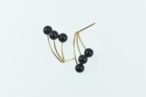 14K Black Onyx Curved Bar Vintage Dangle Earrings… - image 2
