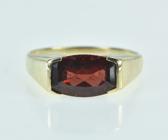 14K Ornate Faceted Garnet Squared Statement Ring … - image 1