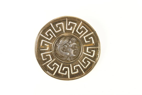 10K Ancient Greek Coin Wave Pattern Statement Pin brooch Yellow
