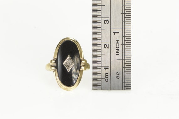 10K Black Onyx Oval Diamond Inset Vintage Ring Si… - image 4