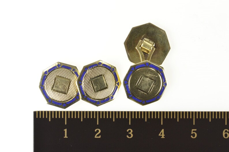 10K Art Deco Blue Enamel Monogrammable Men/'s Cuff Links Yellow Gold