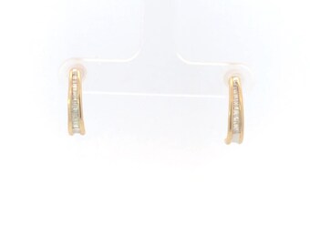 10K Baguette Diamond Curved Bar Vintage Stud Earrings Yellow Gold