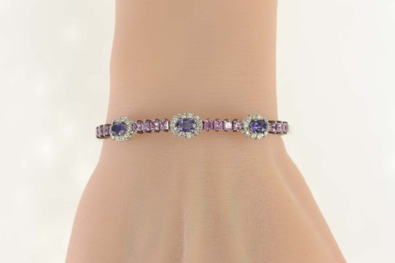 18K 3.80 Ctw Iolite Diamond Halo Pink Topaz Brace… - image 5