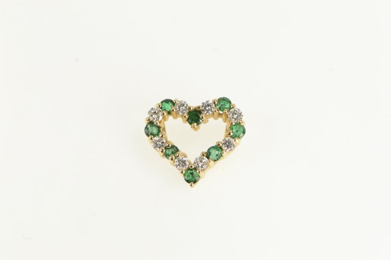 14K Diamond Emerald Heart Love Symbol Pendant Yel… - image 1