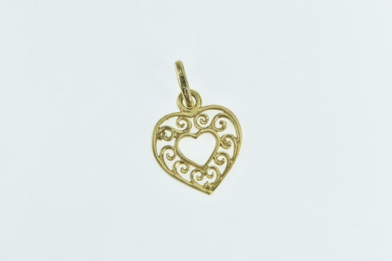18K Scroll Filigree Heart Love Symbol Romantic Ch… - image 1