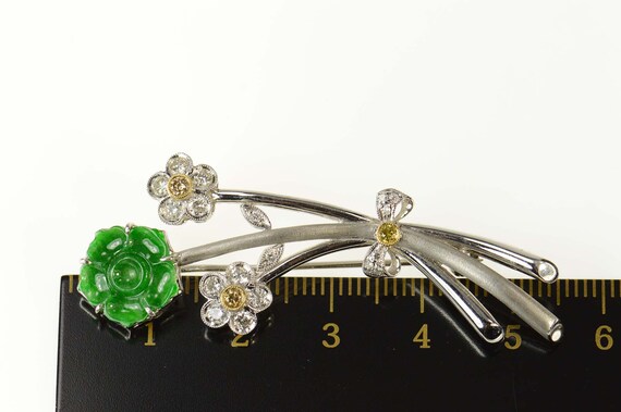 18K Carved Jade Diamond Flower Bouquet Cluster Pi… - image 4