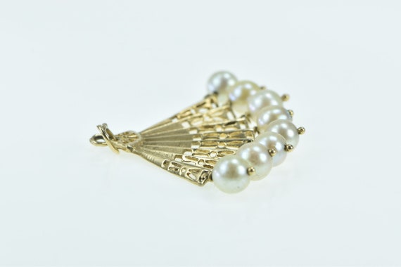 14K Ornate Pearl Fringe Tassel Hand Fan Filigree … - image 2