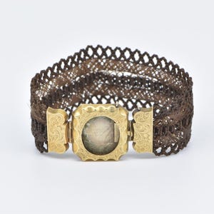 Gold Filled Ornate Victorian Woven Mourning Locket Bracelet 6.75&quot;