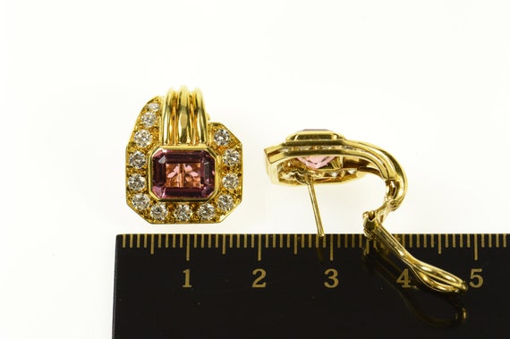 18K 8.00 Ctw Emerald Pink Tourmaline Diamond Earr… - image 4