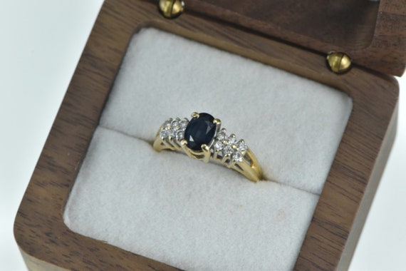 14K Oval Sapphire Diamond Vintage Engagement Ring… - image 1