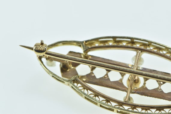 14K Victorian Filigree Ornate Seed Pearl Oval Pin… - image 3