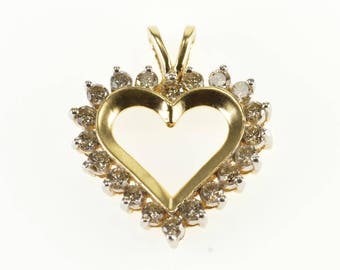 14k Diamond Inset Encrusted Heart Cut Out Pendant Gold
