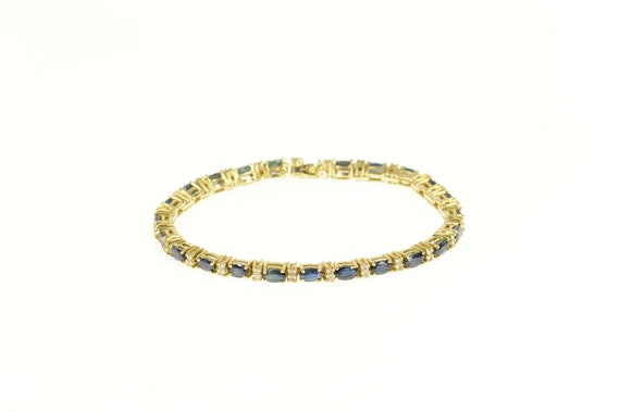 14K Oval Sapphire Diamond Accent Tennis Bracelet … - image 1