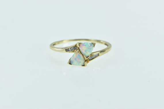 10K Trillion Syn. Opal Diamond Accent Bypass Ring… - image 1