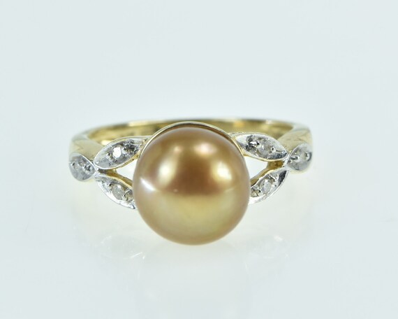 14K Vintage Pearl Diamond Accent Statement Ring S… - image 1