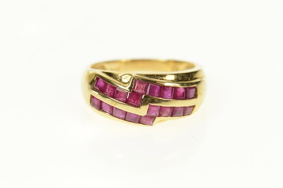14K Princess Natural Ruby Encrusted Band Ring Siz… - image 1