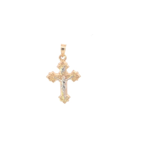 14K Two Tone Cross Crucifix Christian Faith Penda… - image 1
