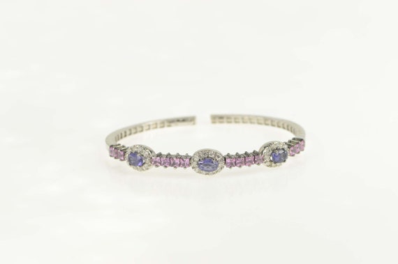 18K 3.80 Ctw Iolite Diamond Halo Pink Topaz Brace… - image 1