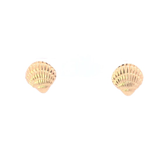 14K Scallop Sea Shell Ocean Beach Motif Stud Earr… - image 1