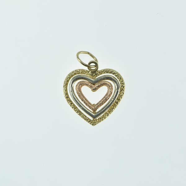 14K Tri Tone Heart Love Symbol Romantic Charm/Pendant Yellow Gold