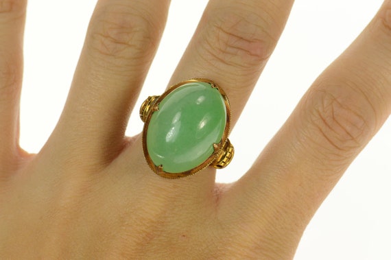 14K Chinese Oval Jade Ornate Statement Cocktail R… - image 5