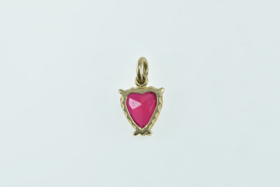 14K Heart Syn. Ruby Heart Love Symbol Pendant Yel… - image 2