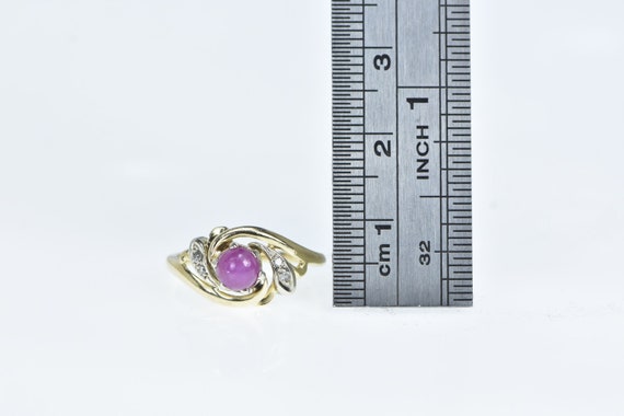 14K 1960's Vintage Syn. Ruby Diamond Swirl Ring S… - image 4