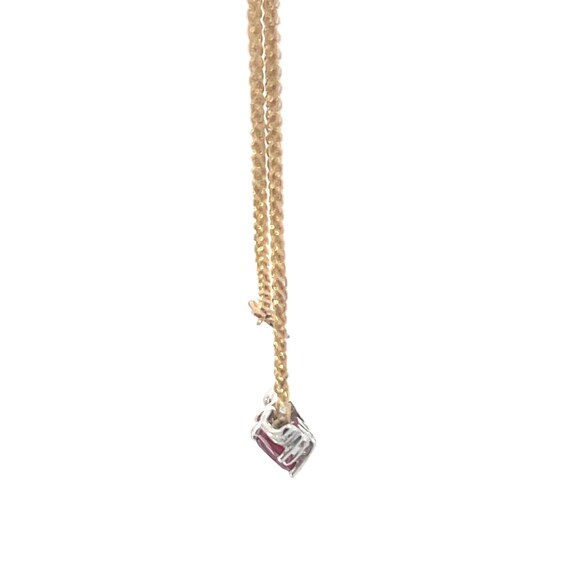 10K Three Stone Syn. Ruby Diamond Chain Necklace … - image 2