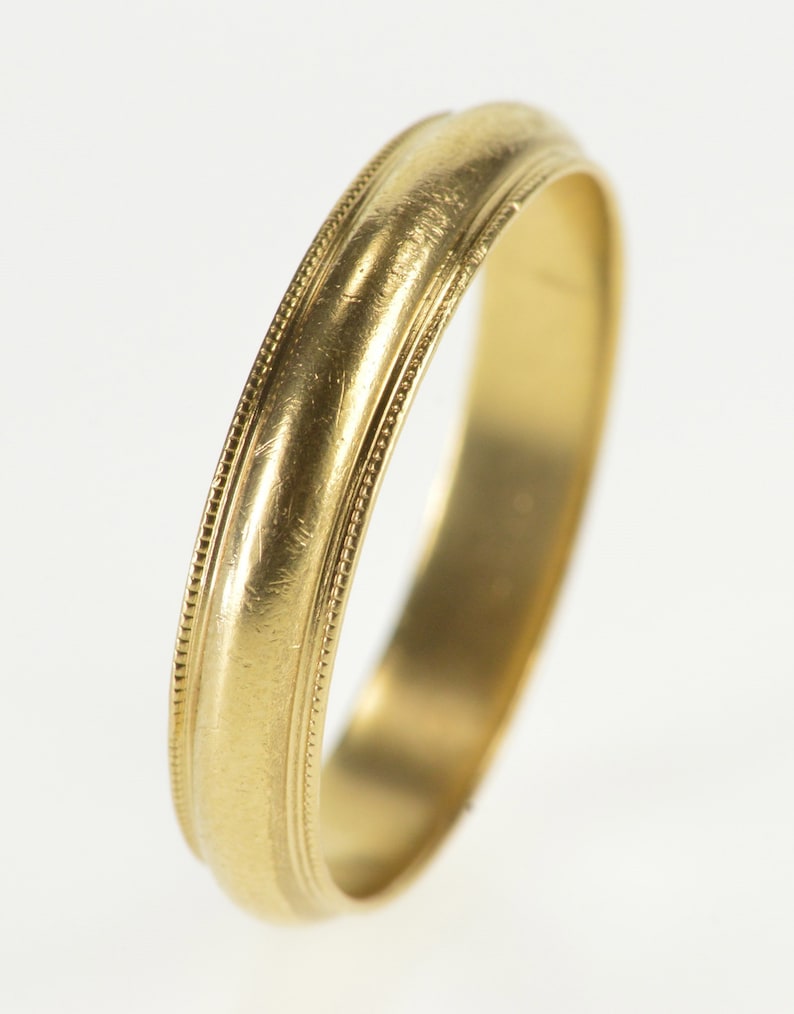 14K Rounded Milgrain Trim Classic Wedding Band Ring Size 9.75 Yellow Gold