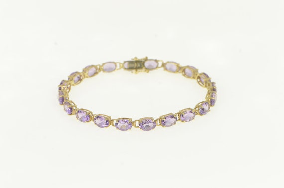 10K Oval Amethyst Vintage Statement Bracelet 7" Y… - image 1