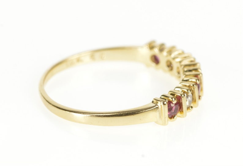 14K Ruby Diamond Bar Channel Wedding Band Ring Size 8 Yellow Gold