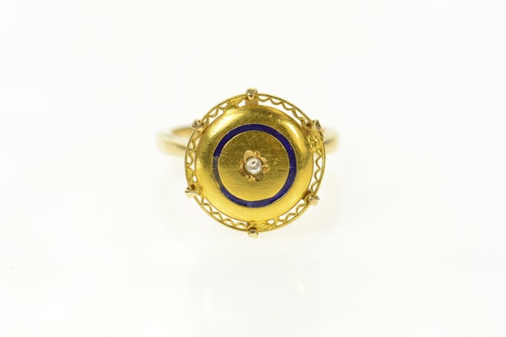 14K Victorian Enamel Diamond Raised Cocktail Ring… - image 1