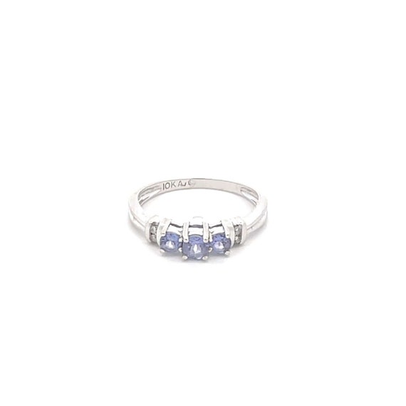 10K Three Stone Tanzanite Diamond Vintage Ring Si… - image 1