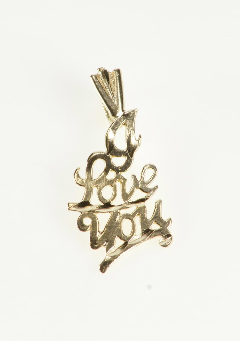 14K I Love You Cursive Romantic Phrase Anniversary Pendant Yellow Gold