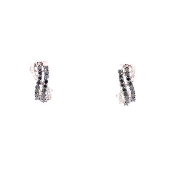 14K Black & White Diamond Criss Cross Hoop Earrin… - image 1