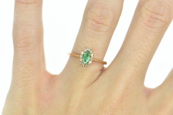14K Marquise Emerald Diamond Engagement Ring Size… - image 5