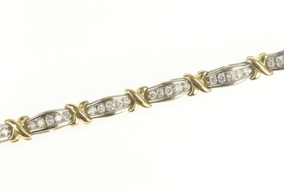 10K 1.75 Ctw Two Tone Diamond X Tennis Bracelet 8… - image 1