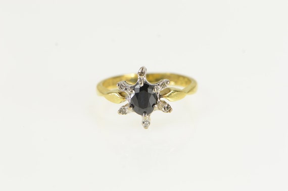 18K Sapphire Diamond Halo Engagement Ring Size 6.… - image 1