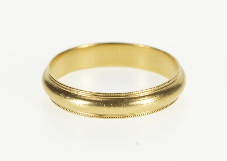 14K Rounded Milgrain Trim Classic Wedding Band Ring Size 9.75 Yellow Gold