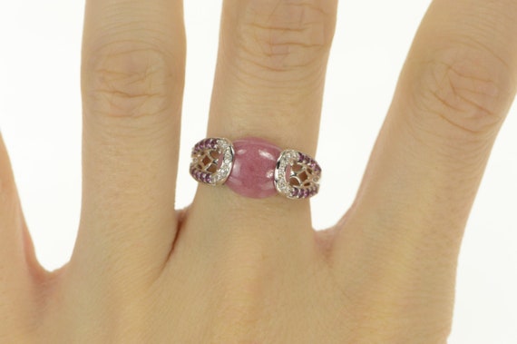 14K Rhodochrosite Diamond Sapphire Statement Ring… - image 5