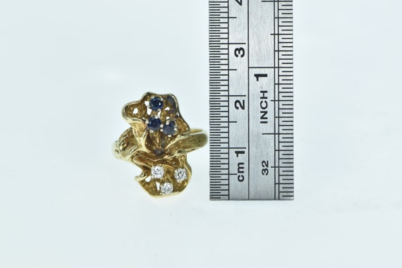 14K Vintage Diamond Sapphire Floral Cluster Ring … - image 4