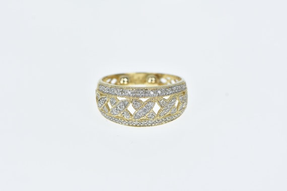 14K Diamond X Criss Cross Domed Band Ring Size 4.… - image 1