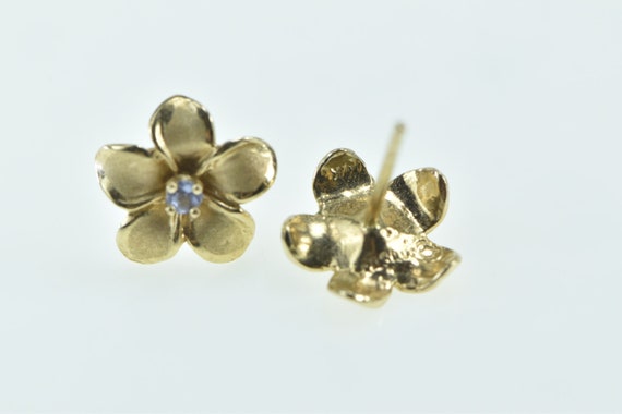14K Tanzanite Plumeria Flower 3D Vintage Stud Ear… - image 2