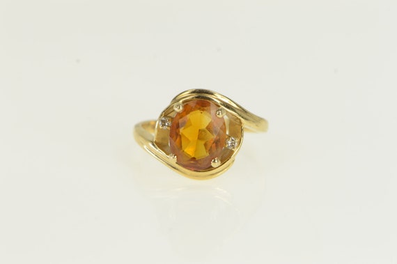 14K Oval Citrine Diamond Accent Bypass Ring Size … - image 1
