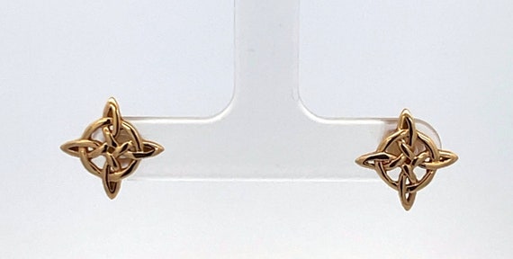 10K Celtic Knot Cross Vintage Stud Earrings Yello… - image 1