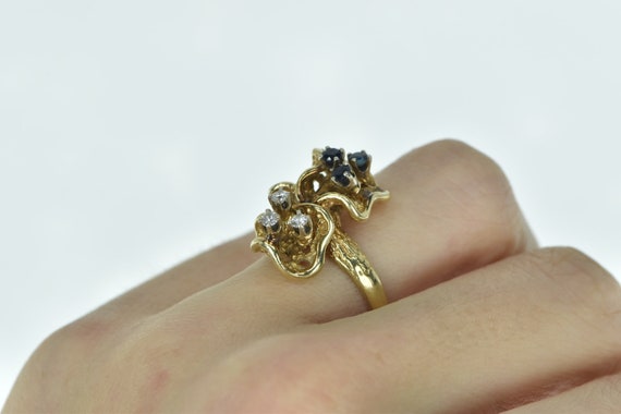 14K Vintage Diamond Sapphire Floral Cluster Ring … - image 6
