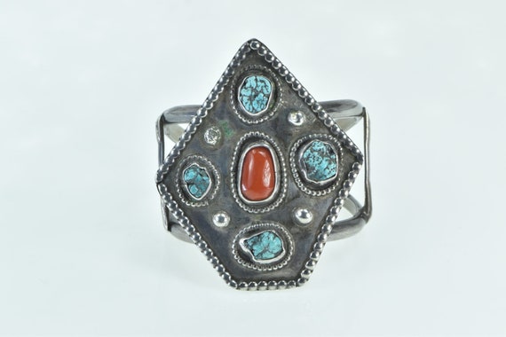 Sterling Silver Southwestern Turquoise Coral Orna… - image 1