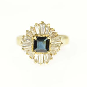 14K 2.84 Ctw Sapphire Ballerina Diamond Halo Ring Size 6.75 Yellow Gold