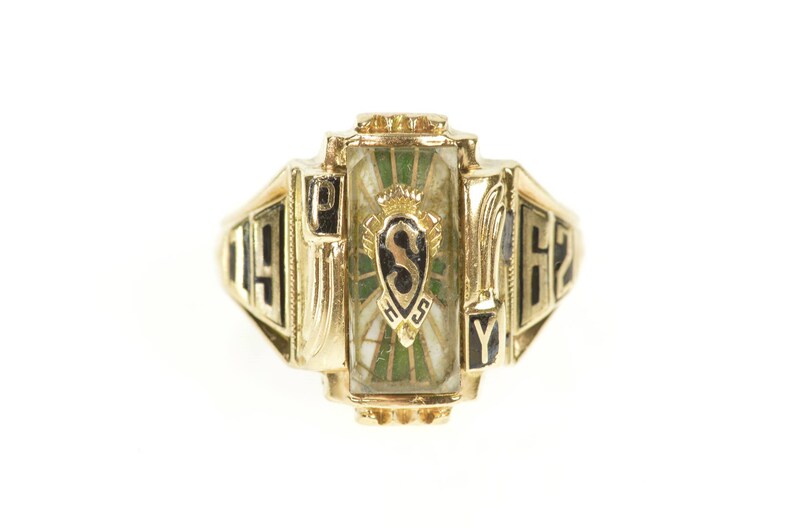 10K 1962 SHS High School Ornate Retro Class Ring Size 8 Yellow Etsy